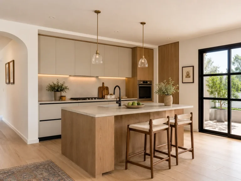 Cocina minimalista con isla de madera